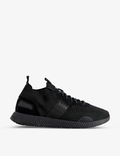 Hugo Boss Woven Lace-up Running Trainers In Black