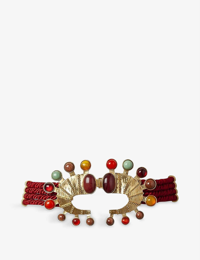 La Maison Couture Sonia Petroff Seahorse 24ct Yellow Gold-plated Brass And Cabochon Belt In Multi-coloured