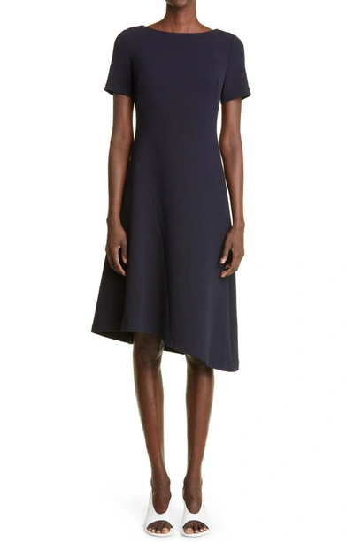 St John Bateau-neck Asymmetric Stretch Crepe Dress In Navy