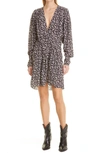Isabel Marant Étoile Arone Floral Print Long Sleeve A-line Dress In Ecru/ Black