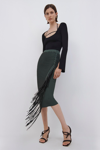 Jonathan Simkhai Jensie Pointelle Fringe Asymmetric Midi Skirt In Cypress-black