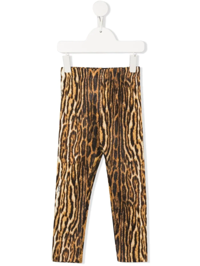 Roberto Cavalli Junior Kids' Leopard-print Trousers In Brown