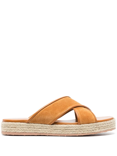 Gianvito Rossi Leather-trimmed Suede Espadrille Sandals In Neutrals