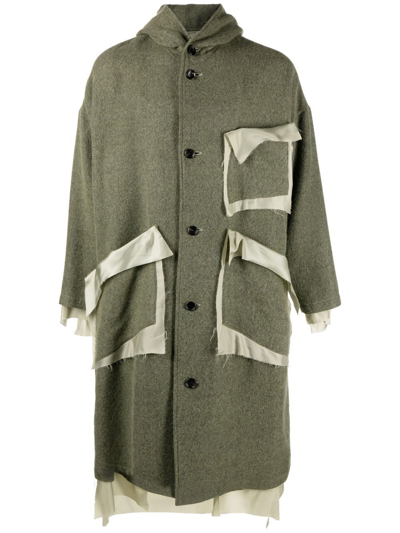 Sulvam Green Deconstructed Single-breasted Wool Coat