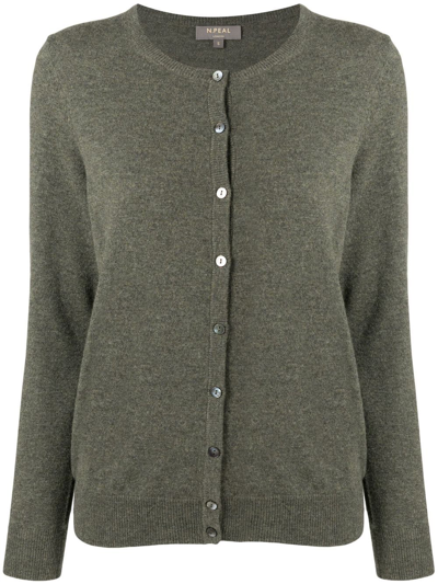 N.peal Round-neck Cashmere Cardigan In Green