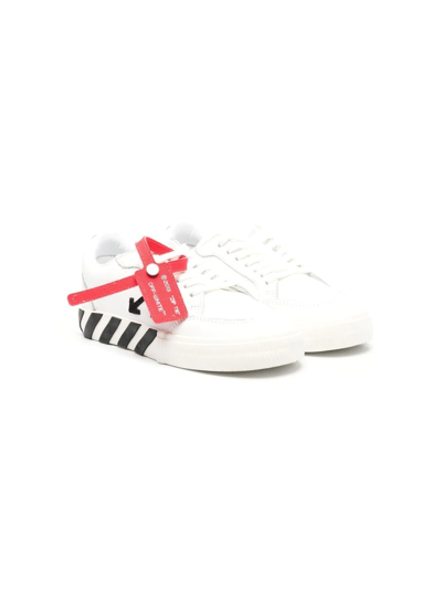 Off-white Kids' Arrows Vulcanised Leather Low-top Trainers 4-7 Years In White/blk