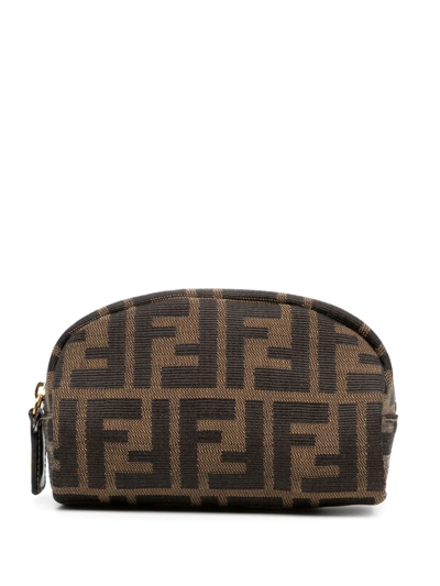 Pre-owned Fendi 2000s Zucca-print Cosmetic Pouch In Brown