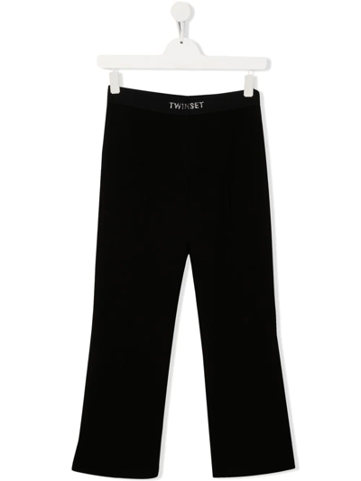 Twinset Kids' Logo-waistband Straight-leg Trousers In Nero