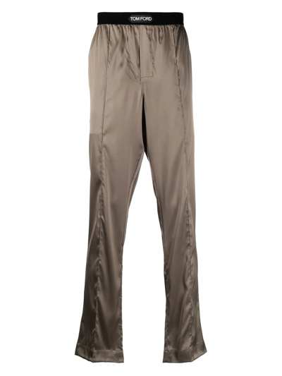 Tom Ford Logo-waist Silk Pajama Bottoms In Green