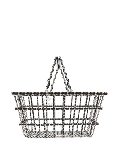 Pre-owned Chanel 2014 Xxl Shopping Basket Bag In Silver