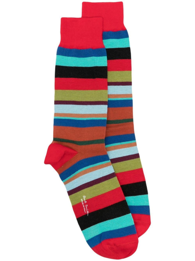 Paul Smith Yakov Striped Colour-block Socks In Red