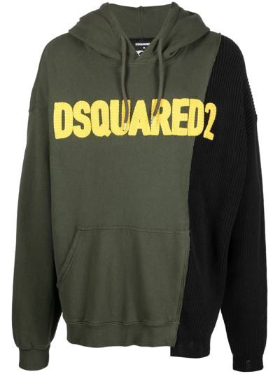 Pre-owned Dsquared2 Logo-patched Patchwork Drawstring Hoodie In Green