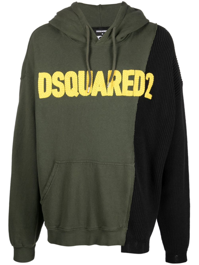 Pre-owned Dsquared2 标贴拼接抽绳连帽衫 In Green