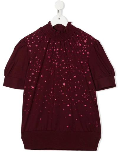 N°21 Kids' T-shirt Rosso Bordeaux Con Stampa Glitter In Red