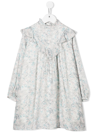 Chloé Floral Ruffle Long-sleeve Dress In Grey
