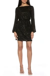 Alexia Admor Val Sequin Long Sleeve Tie Waist Shift Dress In Black
