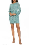 Alexia Admor Val Sequin Long Sleeve Tie Waist Shift Dress In Light Blue Multi
