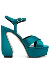 Si Rossi Satin Ankle-strap Platform Sandals In Blue