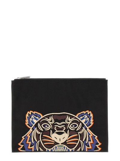 Kenzo Large Pouch With Logo In Black