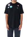 Fred Perry Black Cotton T-shirt With Decorative Patches In Black