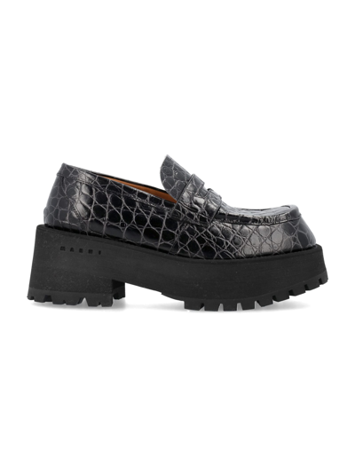 Marni 60mm Croc Embossed Leather Loafers In Black