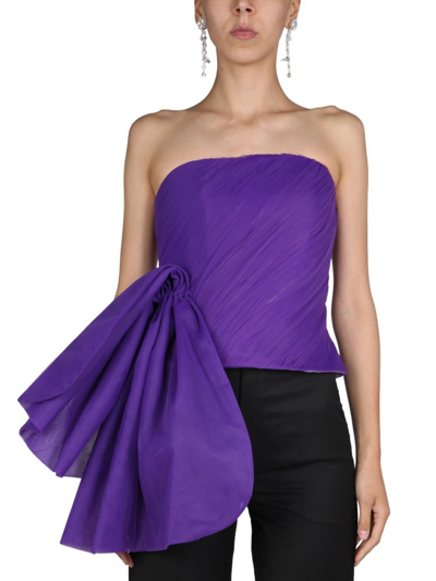 Anouki Oversized-bow Strapless Tulle Top In Purple