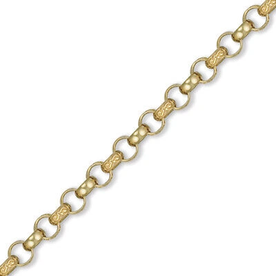 Pre-owned Jewelco London Mens 9ct Gold Engraved Cast Belcher 8.5mm Chain Bracelet 9 Inch
