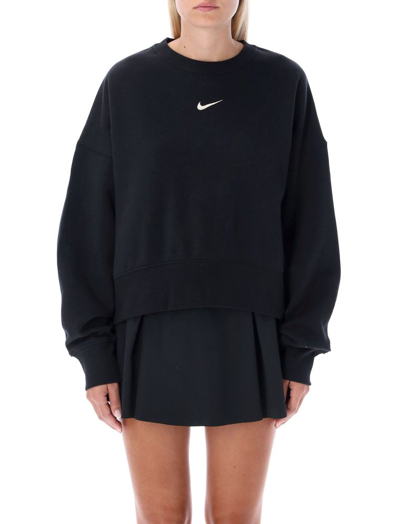 Nike Logo Embroidered Oversized Crewneck Sweatshirt In Black