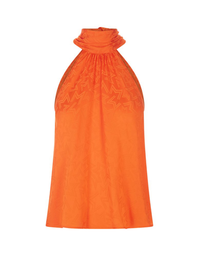 Msgm Star-print Halterneck Blouse In Orange