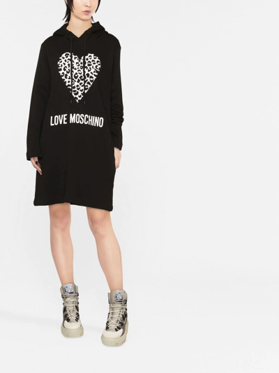 Love Moschino Dress With Hood And Animalier Heart In Black