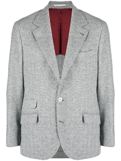 Brunello Cucinelli 单排扣羊毛羊绒混纺西装夹克 In Grey