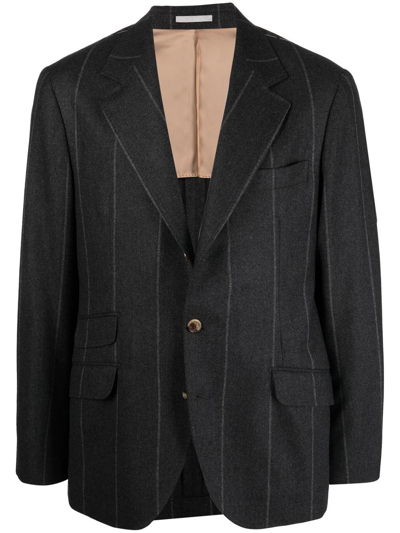 Brunello Cucinelli 细条纹单排扣西装夹克 In Grey