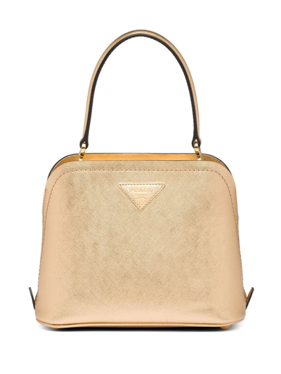 Prada Logo-detail Tote Bag In Gold