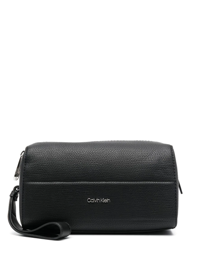 Calvin Klein Embossed-logo Detail Wash Bag In Black