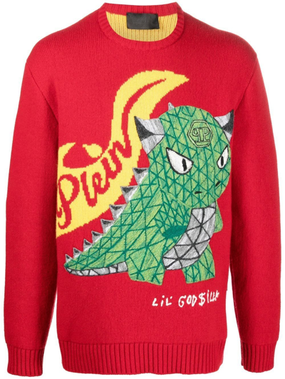 Philipp Plein Dinosaur-motif Jumper In Red