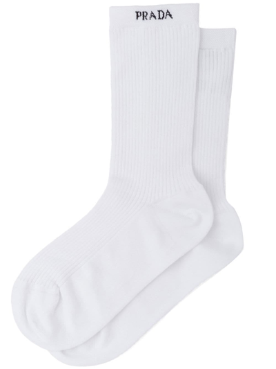 Prada Logo-print Ribbed Socks In White