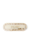 Prada Crystal-embellished Logo Hair Clip In Ivory