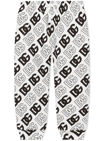 Dolce & Gabbana Kids' White Sweatpants For Boy With Black Logo