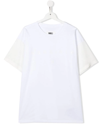 Mm6 Maison Margiela Kids' Panelled Short-sleeve T-shirt In White