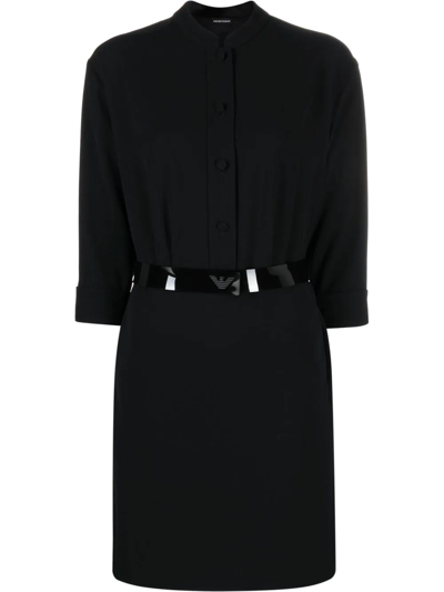 Emporio Armani Belted Button-down Cady Dress In Black