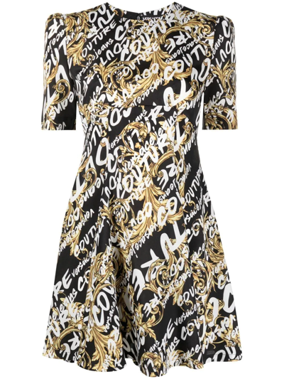 Versace Jeans Couture Off The Shoulder Mini Dress In Black Gold