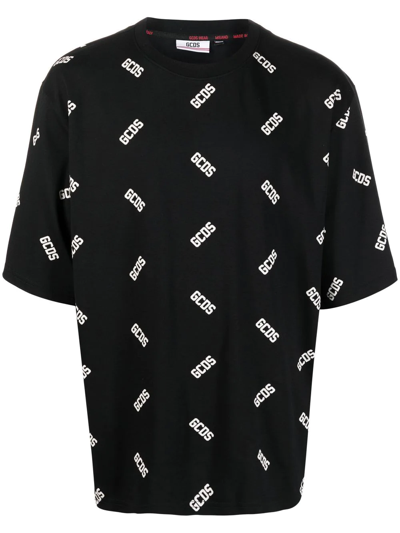 Gcds Logo-print Cotton T-shirt In Black