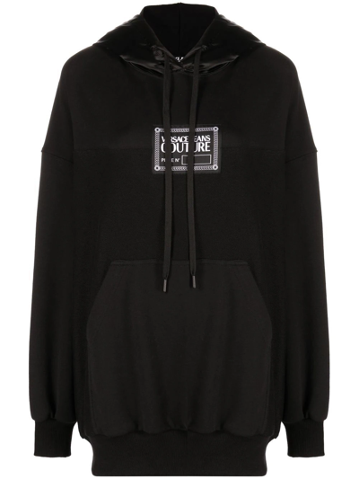 Versace Jeans Couture Panelled Logo-print Detail Hoodie In Black