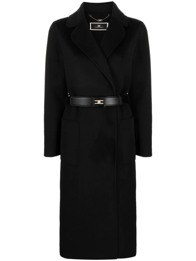 Elisabetta Franchi Long-sleeve Single-breasted Coat In Black