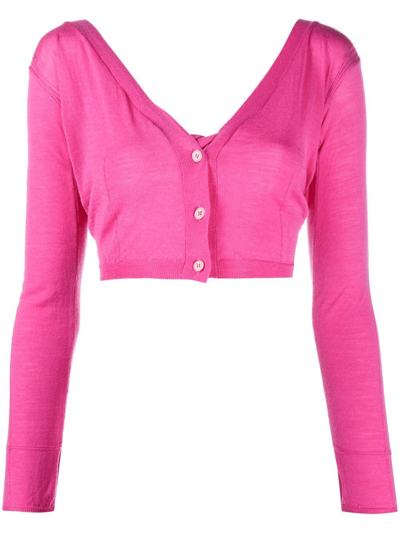 Jacquemus Soli Twisted-back Cropped Wool Cardigan In Pink