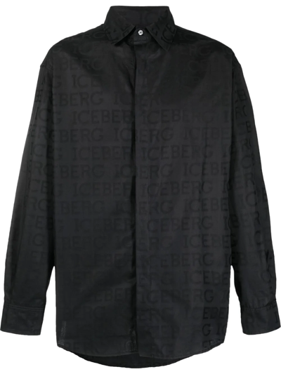 Iceberg Logo-print Long-sleeved Shirt In Black