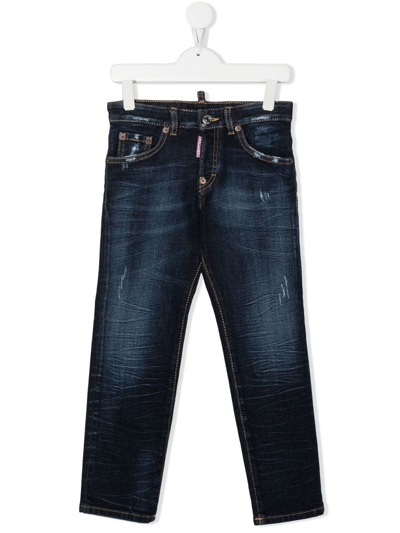 Dsquared2 Kids' Straight-leg Faded Jeans In Blue