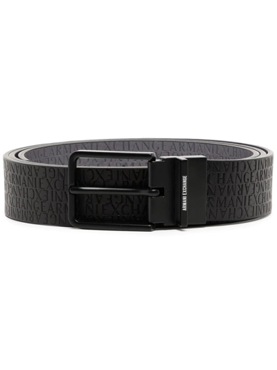 Armani Exchange Debossed-logo Buckled Belt In Black