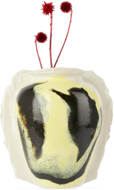 Dum Keramik Off-white & Yellow Large Smiley Face Vase