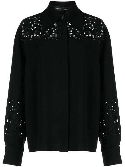 Proenza Schouler Broderie Anglaise Crepe Shirt In Black